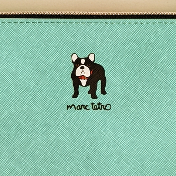 marc tetro Frenchie Large Cosmetic Case Pouch Bag PVC Saffiano Aqua NWT - Picture 6 of 11